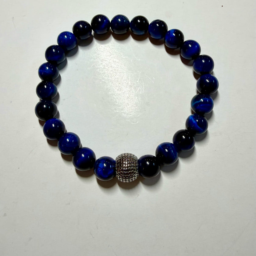 MEN's Blue Tigers Eye Beaded Bracelet