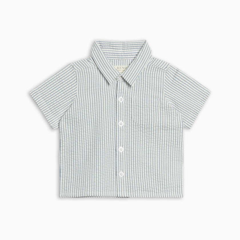 Landon Seersucker Button Down - Shore Stripe / Sea