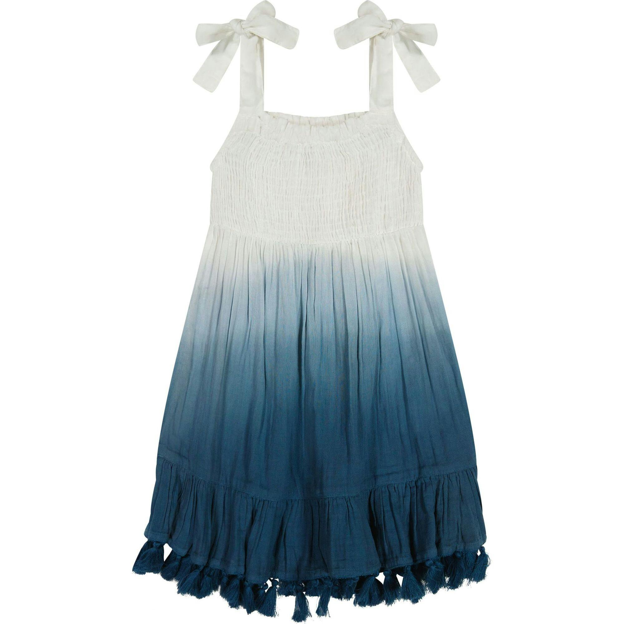 Maya Girl's Shoulder Tie Sundress Blue Ombre, Blue