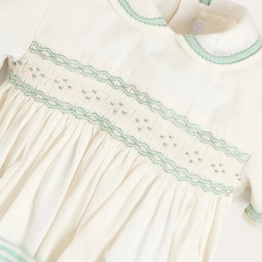 Wimbledon Stripe Hand Smocked Peter Pan Collar Two Piece Set in Green (18mths-6yrs)