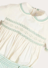 Wimbledon Stripe Hand Smocked Peter Pan Collar Two Piece Set in Green (18mths-6yrs)