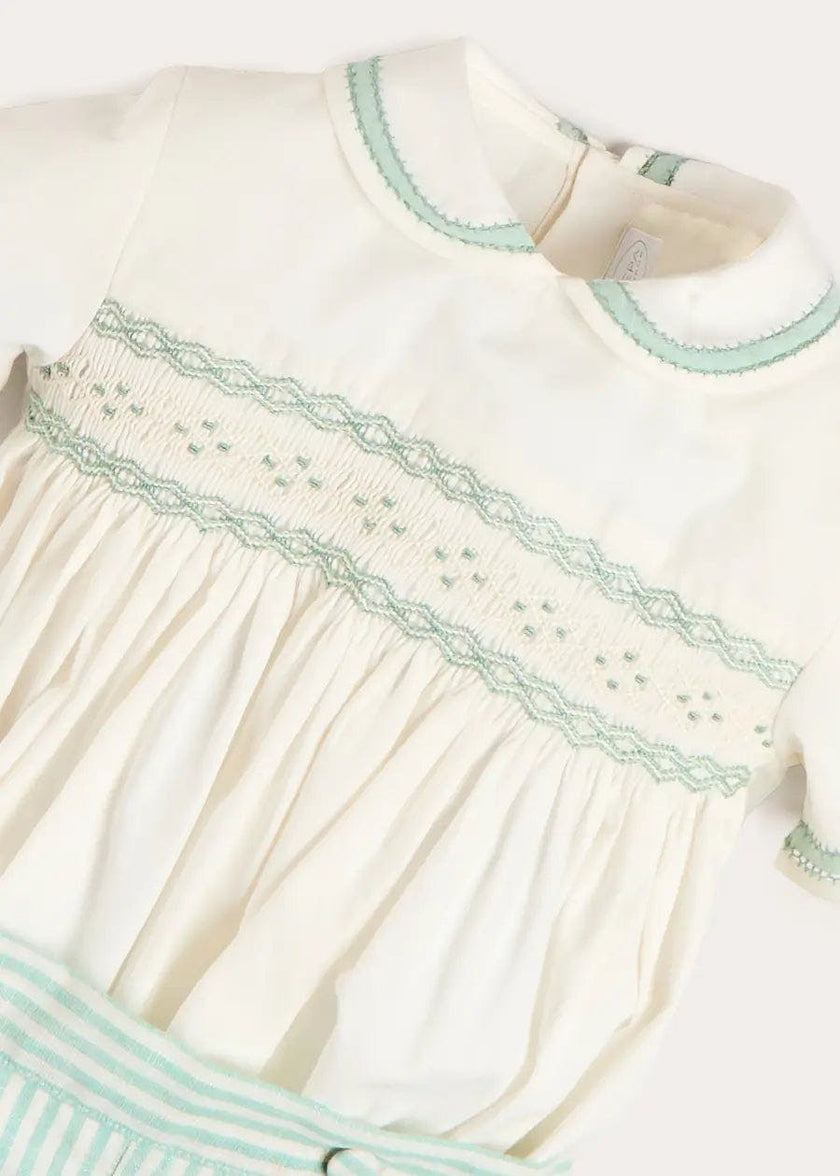 Wimbledon Stripe Hand Smocked Peter Pan Collar Two Piece Set in Green (18mths-6yrs)