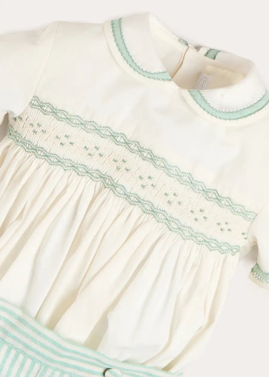Wimbledon Stripe Hand Smocked Peter Pan Collar Two Piece Set in Green (18mths-6yrs)