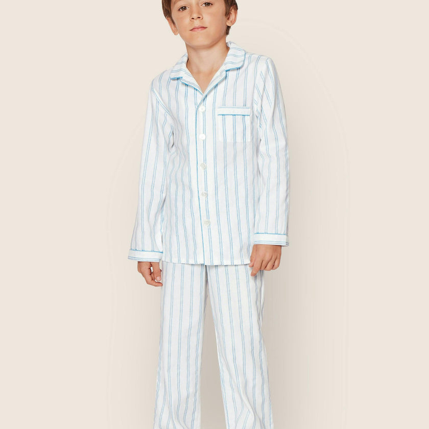 Kid's Twill Pajama Set in Periwinkle Stripe
