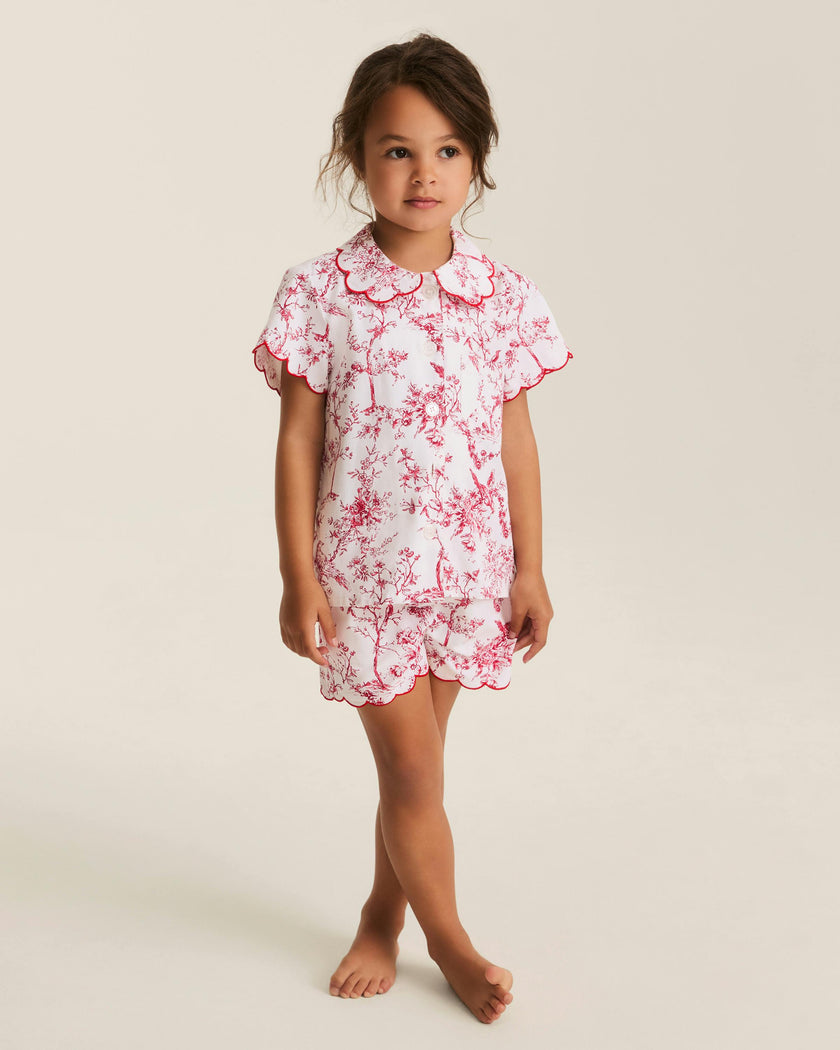 Kid's Twill Colette Short Set in Red Timeless Toile