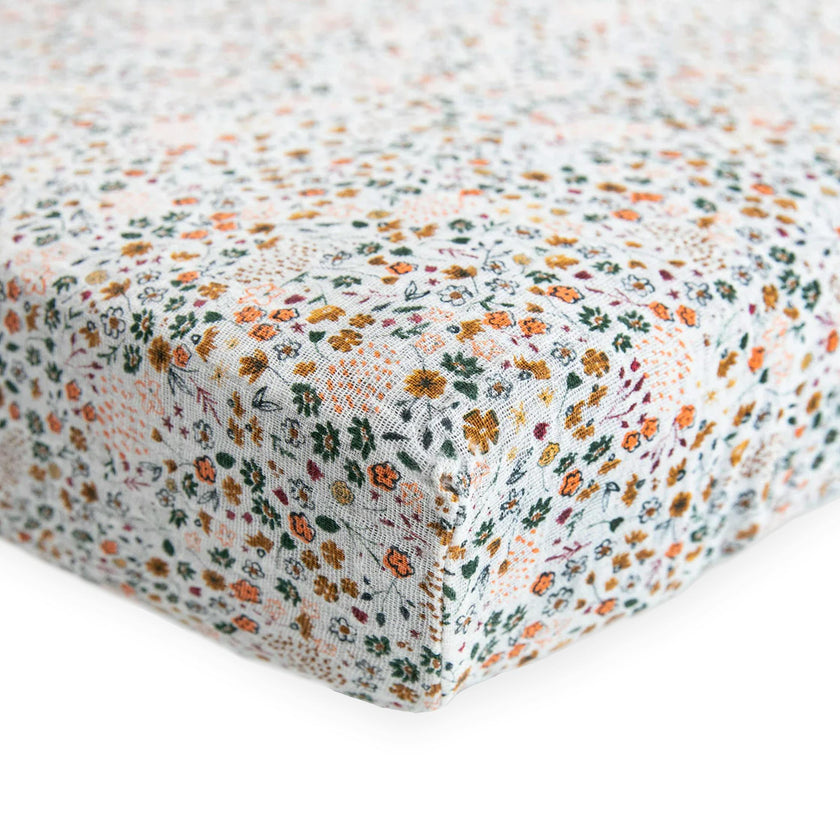 Cotton Muslin Crib Sheet - Pressed Petals