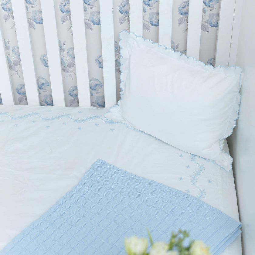 Embroidered Crib Sheet - Sky