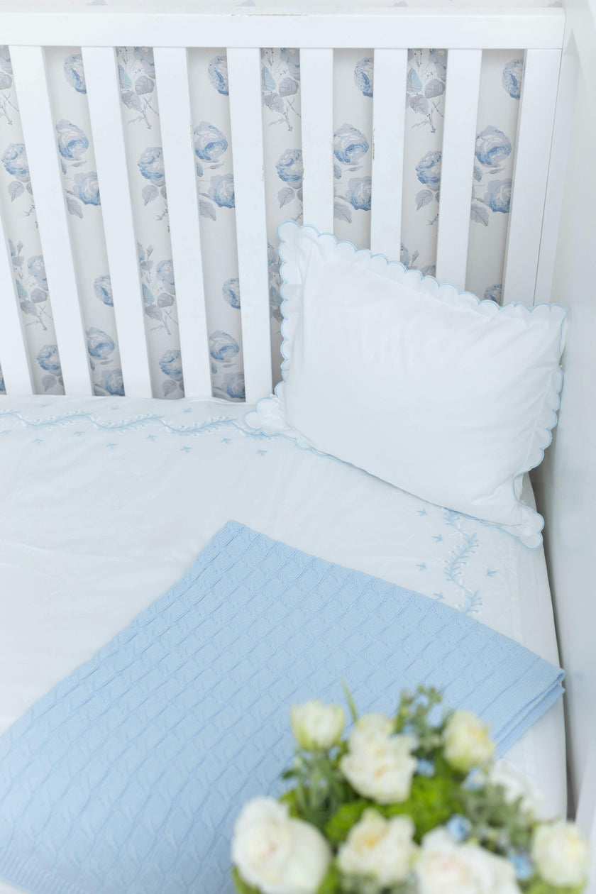 Embroidered Crib Sheet - Sky