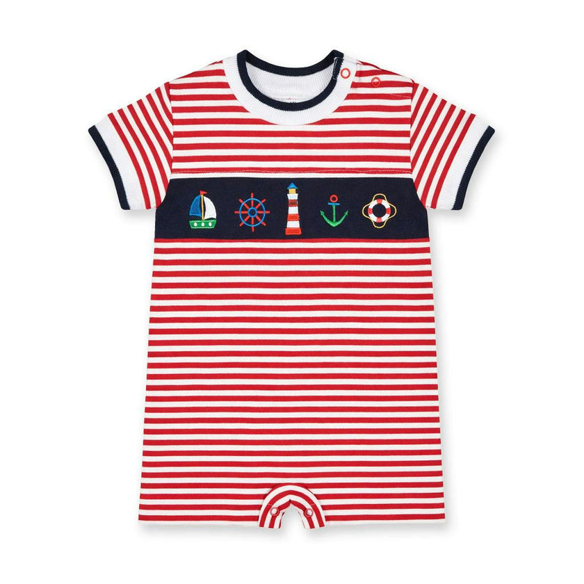 Stripe Knit Shortall With Nautical Applique