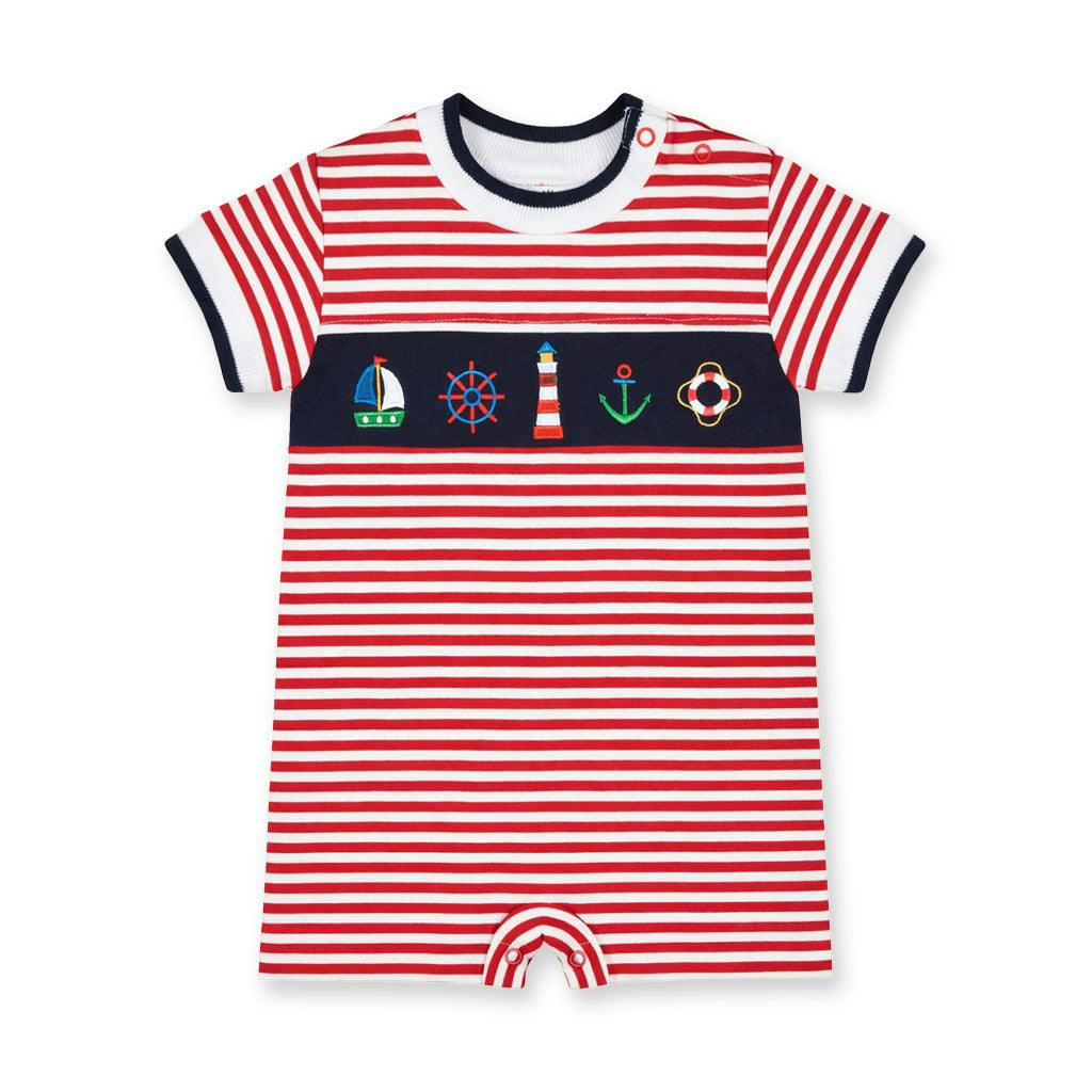 Stripe Knit Shortall With Nautical Applique