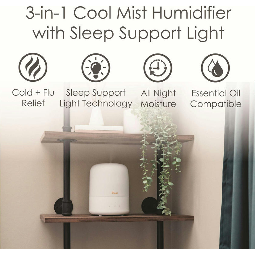 3-in-1 Compact Humidifier - 0.5 Gallon with Sleep Support Light & Aroma Diffuser