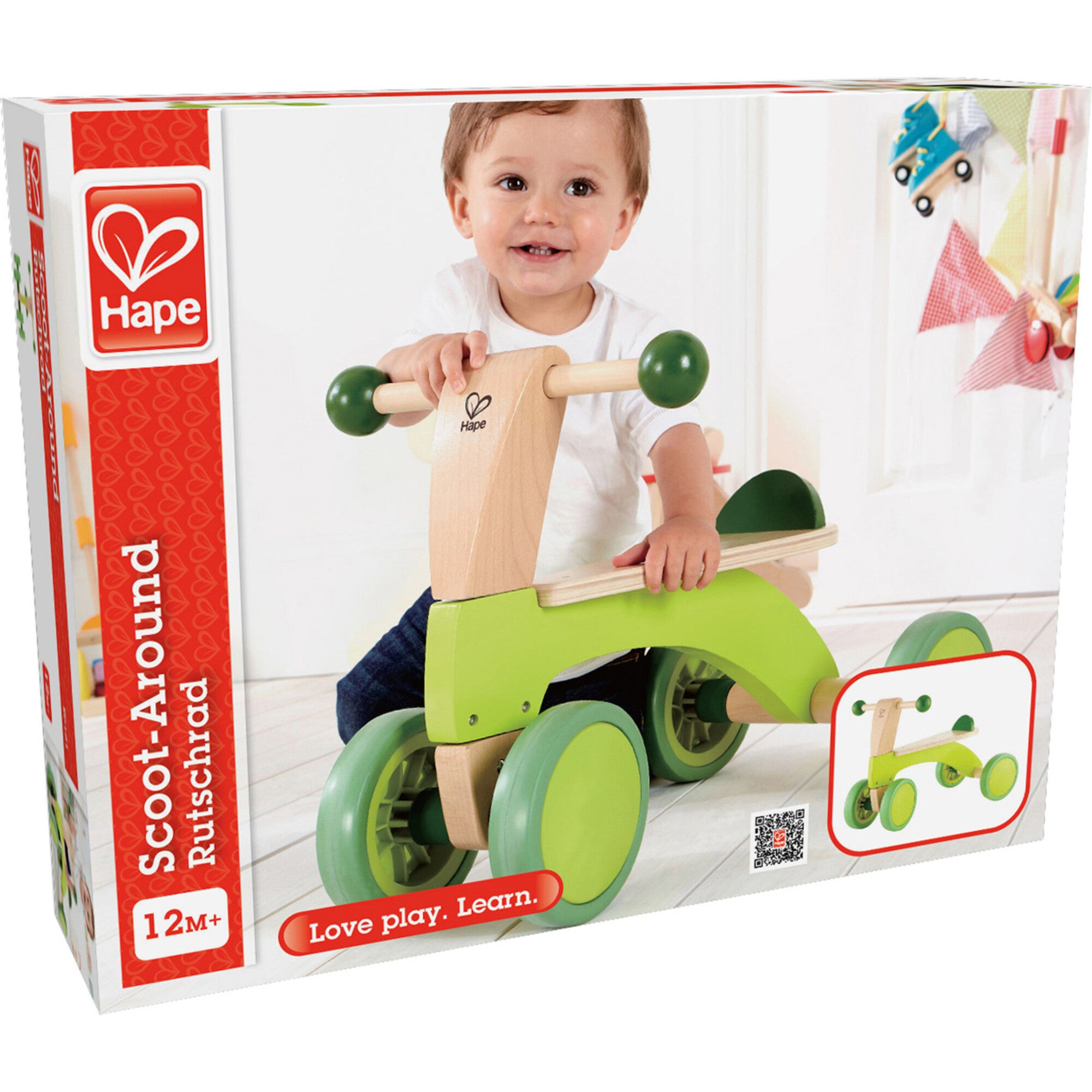 Scoot Around Ride-On Wood Balance Bike in Bright Green