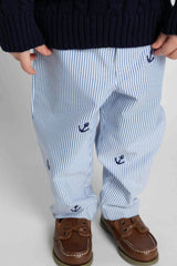 Stripe Fake Fly Pants With Anchors