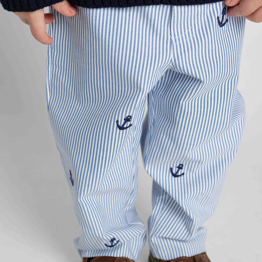 Stripe Fake Fly Pants With Anchors