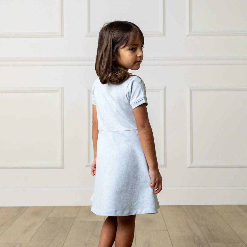 Organic Short Sleeve French Terry Contrast Trim Dress, Blue