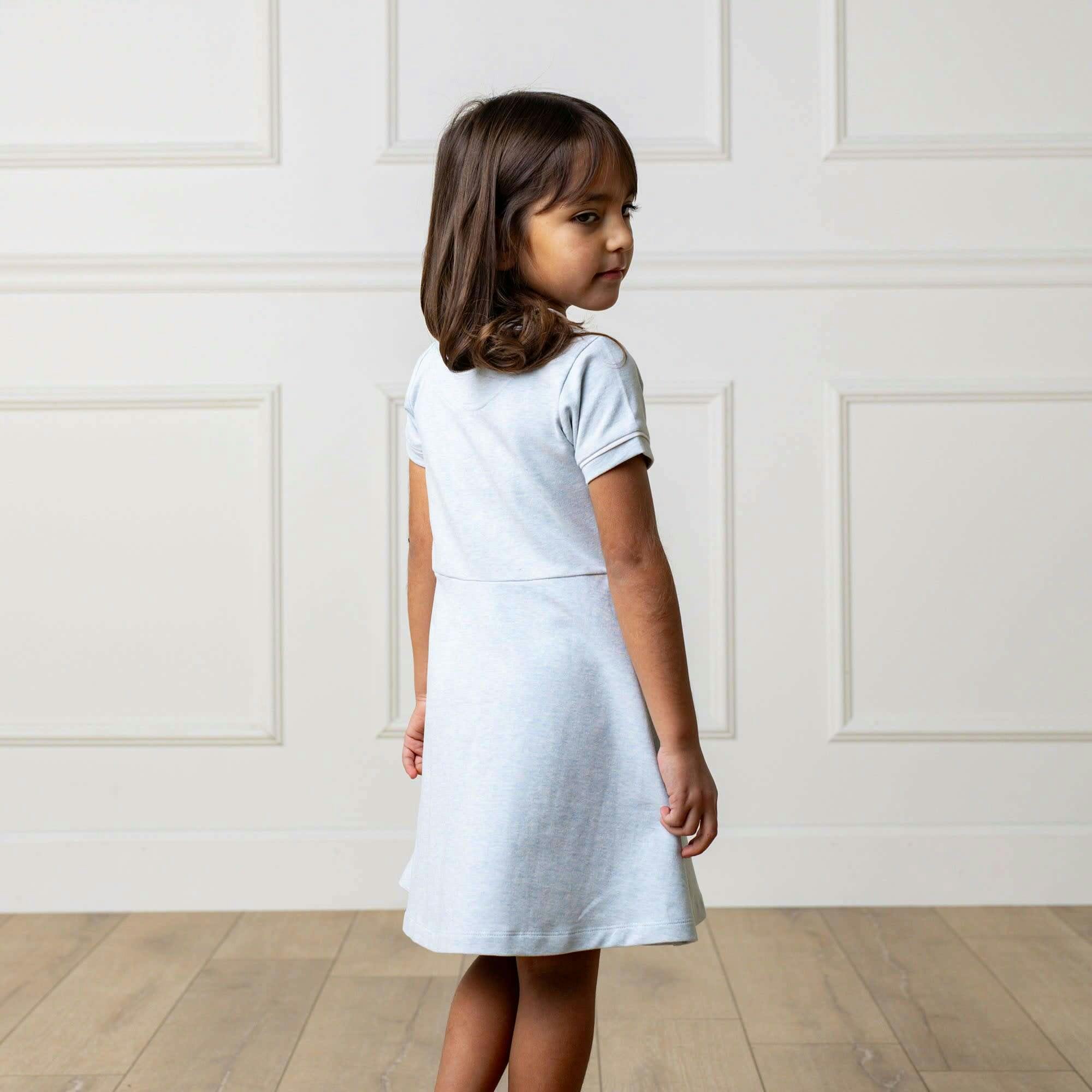Organic Short Sleeve French Terry Contrast Trim Dress, Blue