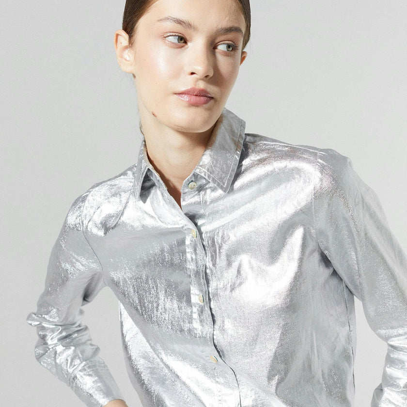 San Marino Metallic Linen Shirt - Silver