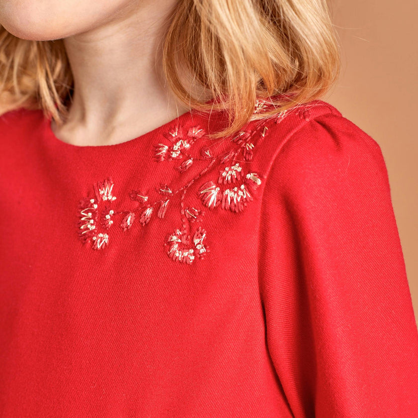 Red Pleated Floral Dress