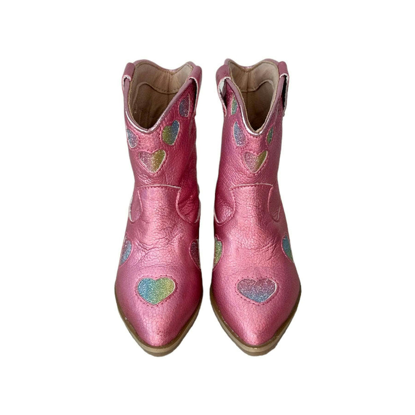 Pink Iridescent Heart Cowgirl Boots