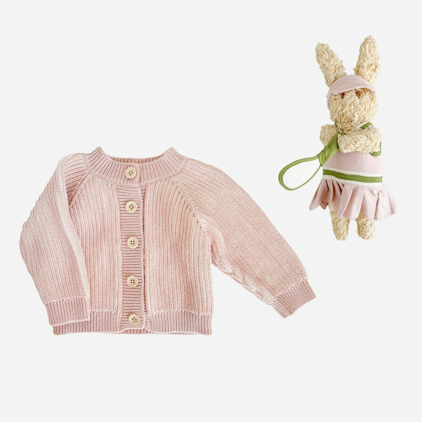 Pink Brioche Cardigan and Ruby Bunny Set