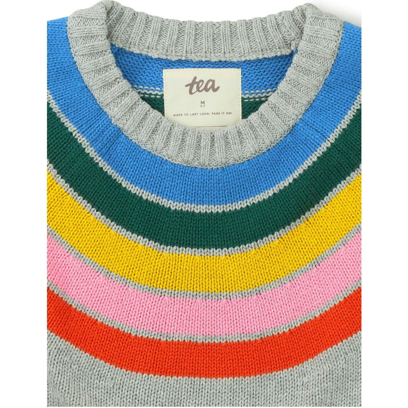 Rainbow Graphic Print Crew Neck Long Sleeve Sweater, Grey