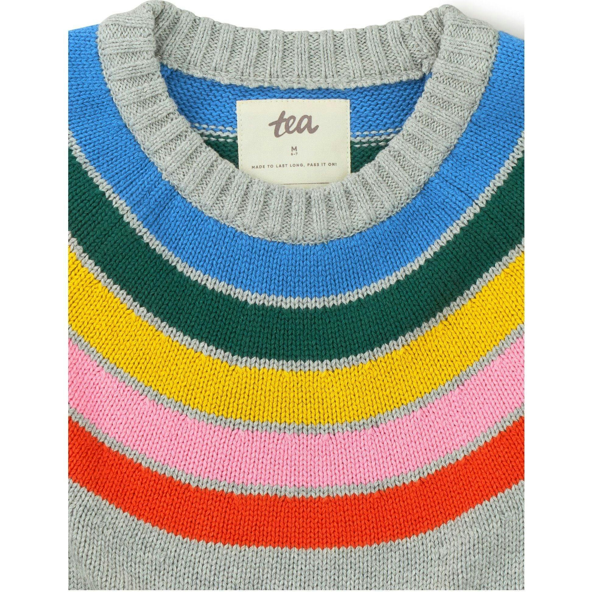 Rainbow Graphic Print Crew Neck Long Sleeve Sweater, Grey