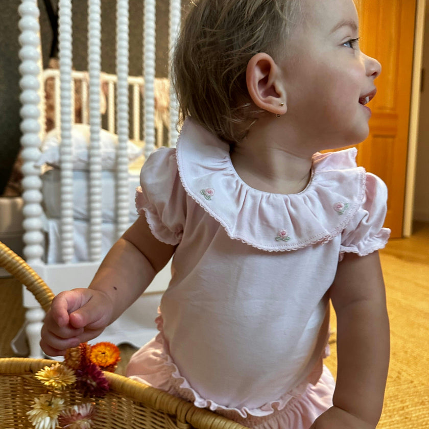 Pima Bodysuit Ruffle Short Sleeves Peonies Pink
