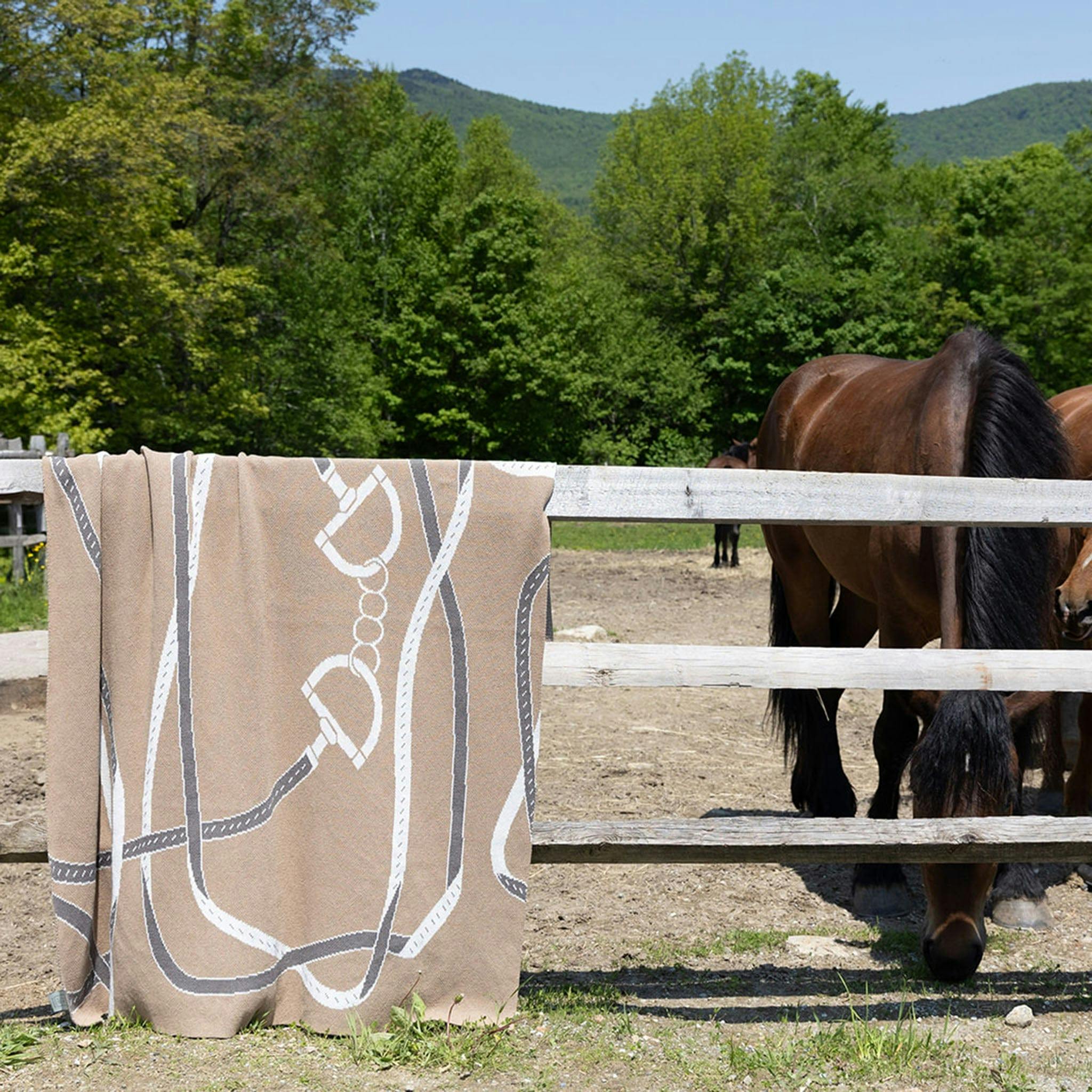 Cotton Sustainable Knit Patterned Throw Blanket - Equestrian Tack