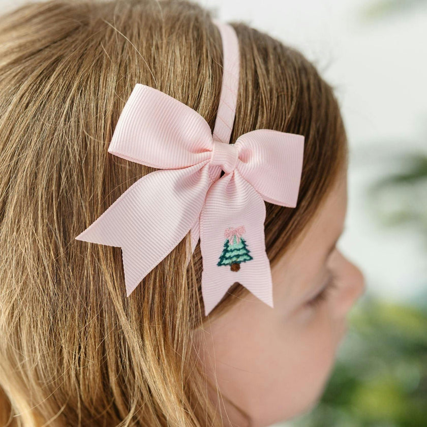 Christmas Tree Embroidered Bow Headband