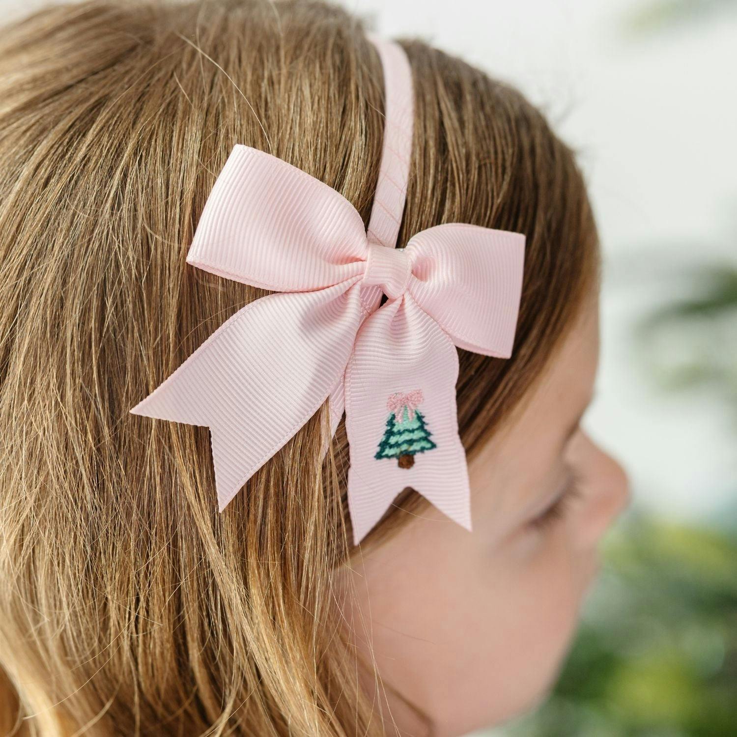Christmas Tree Embroidered Bow Headband