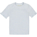Organic Short Sleeve Ruffle Edge Sweater Knit Top, Blue