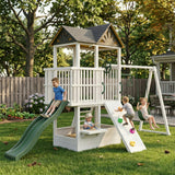 Craftsman | Modern Wooden Swing Set with Slide, Climber & Sandbox