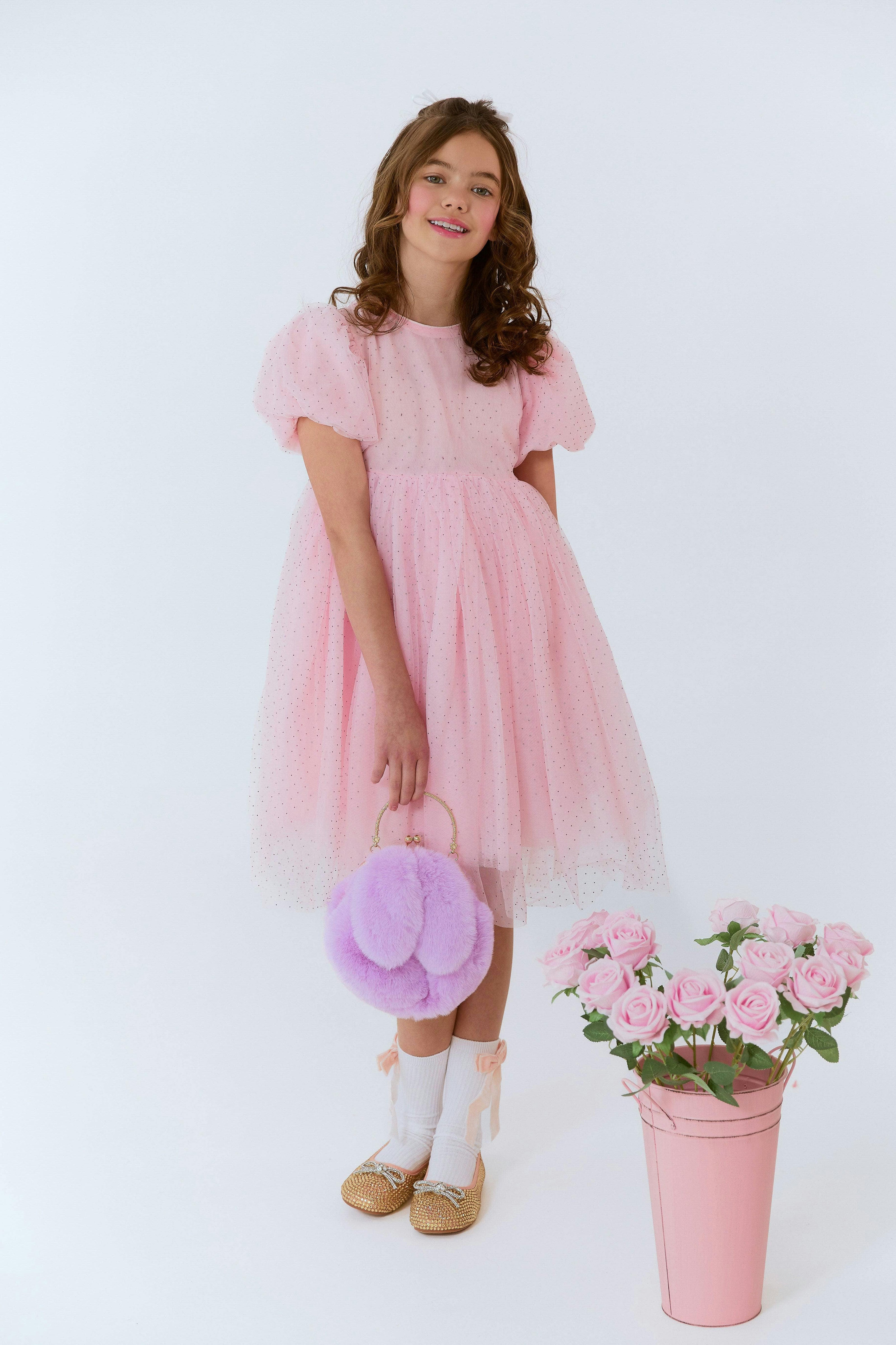 Magic Crystal Short Puff Sleeve Dress
