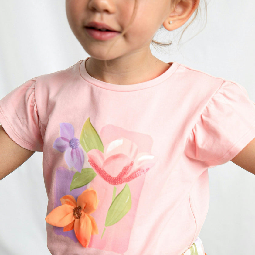 Pink T-Shirt With Ruffled Sleeves