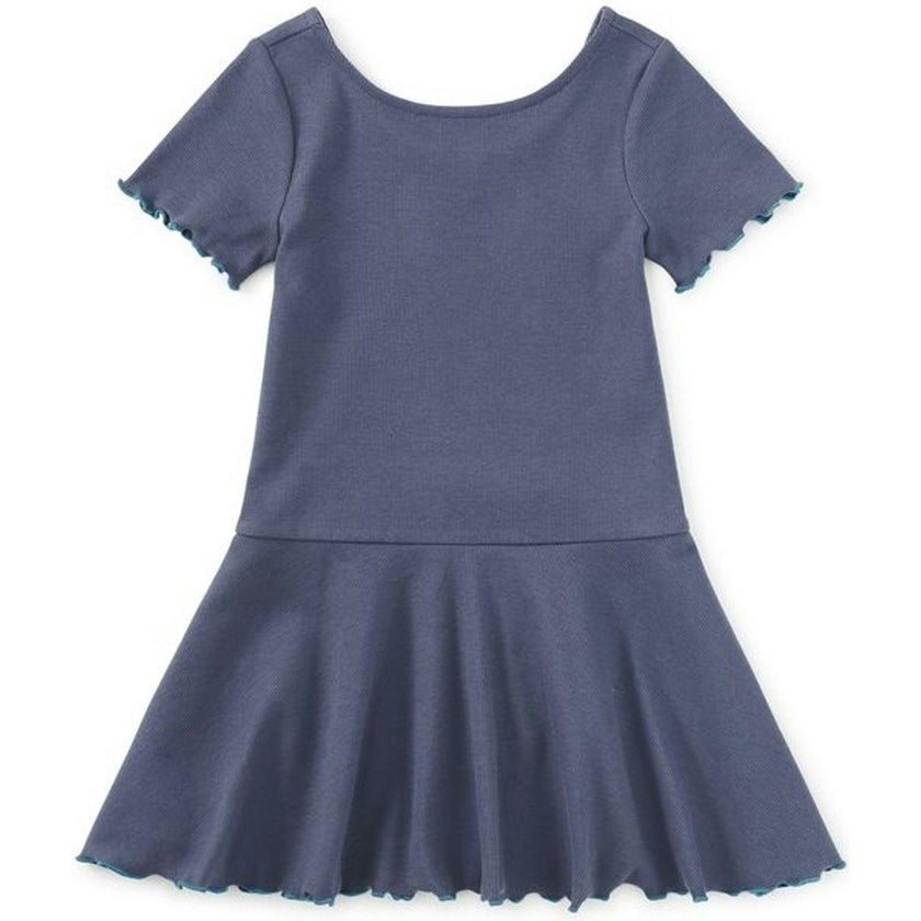 Ruffle Skater Ribbed Dress, Blue