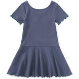 Ruffle Skater Ribbed Dress, Blue