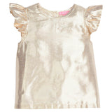 Gold Metallic Ruffle Shoulder Sleeveless Top