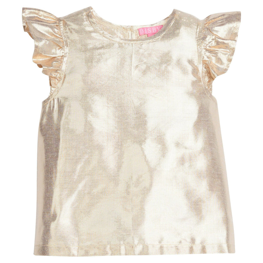 Gold Metallic Ruffle Shoulder Sleeveless Top
