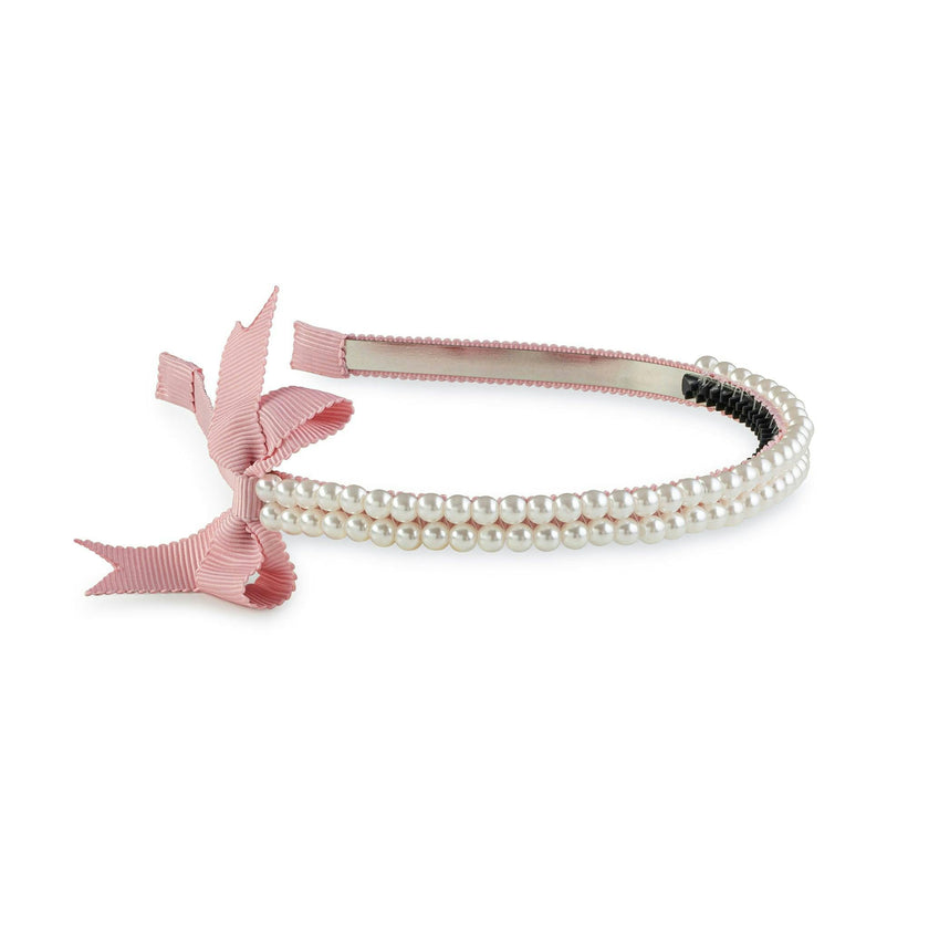 Halo Luxe Molly Double Strand Pearl Grosgrain Bow Headband - Mauve