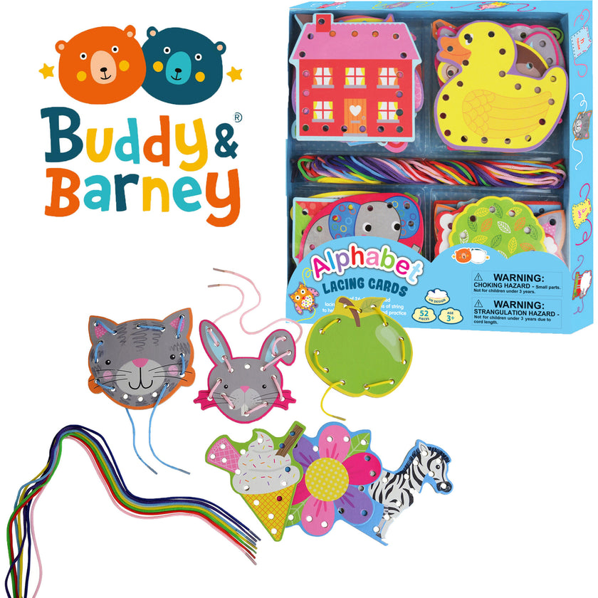 Buddy & Barney: Alphabet Lacing Cards - 52pc