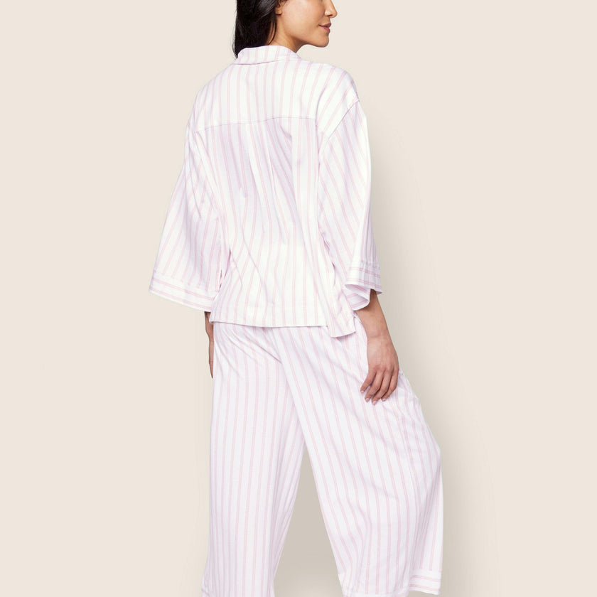 The Olivia Wide Leg Pima Pajama Set in Pink Stripe
