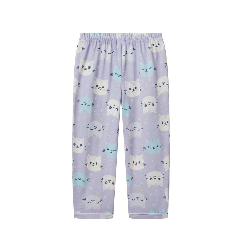 Girls Buttondown Pajama Set | Kitty Cats - Purple