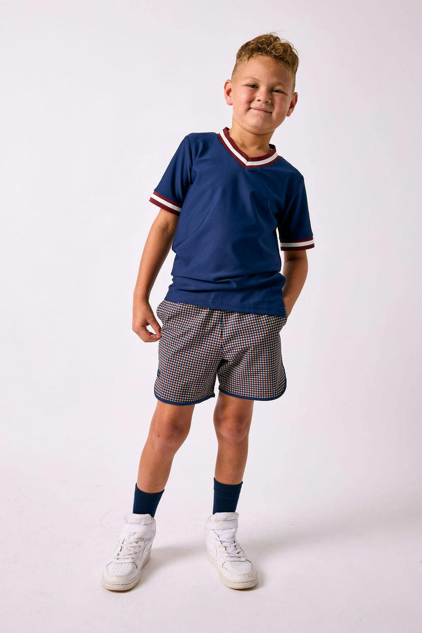 gingham retro super short with navy piping