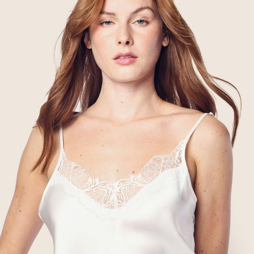 Women's Silk Lace Cami Short Set in White