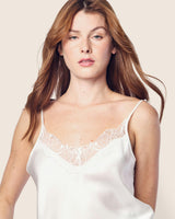 Women's Silk Lace Slip Dress in White