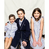 Kid's Twill Pajama Short Set in Navy French Ticking