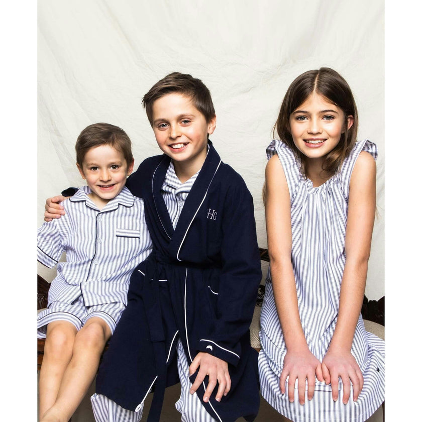 Kid's Twill Pajama Short Set in Navy French Ticking