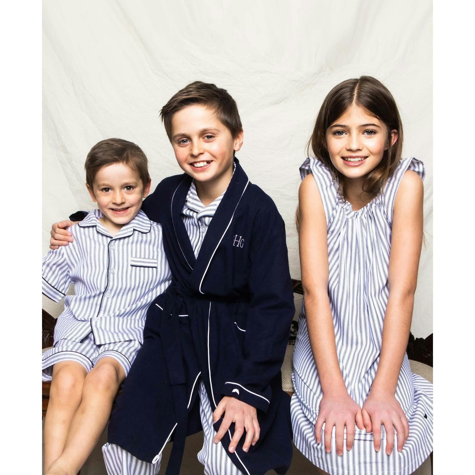 Kid's Twill Pajama Short Set in Navy French Ticking
