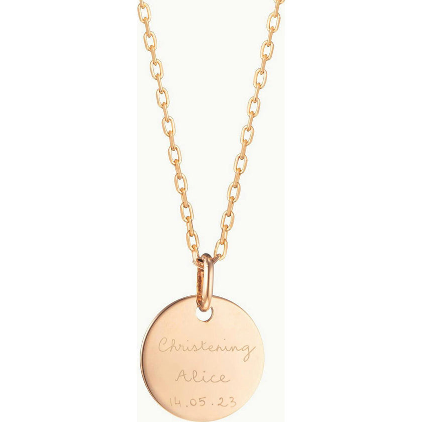 Personalized Christening Disc Necklace, 14k Gold Plated