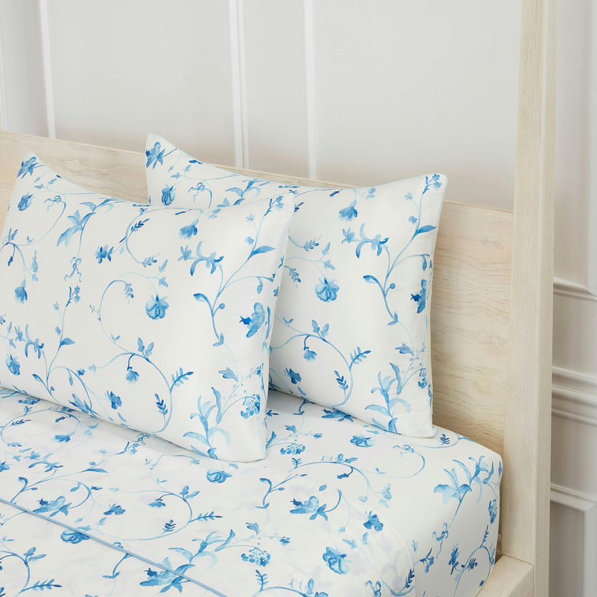 The Sisi Silk Pillowcase - Blue Botanical